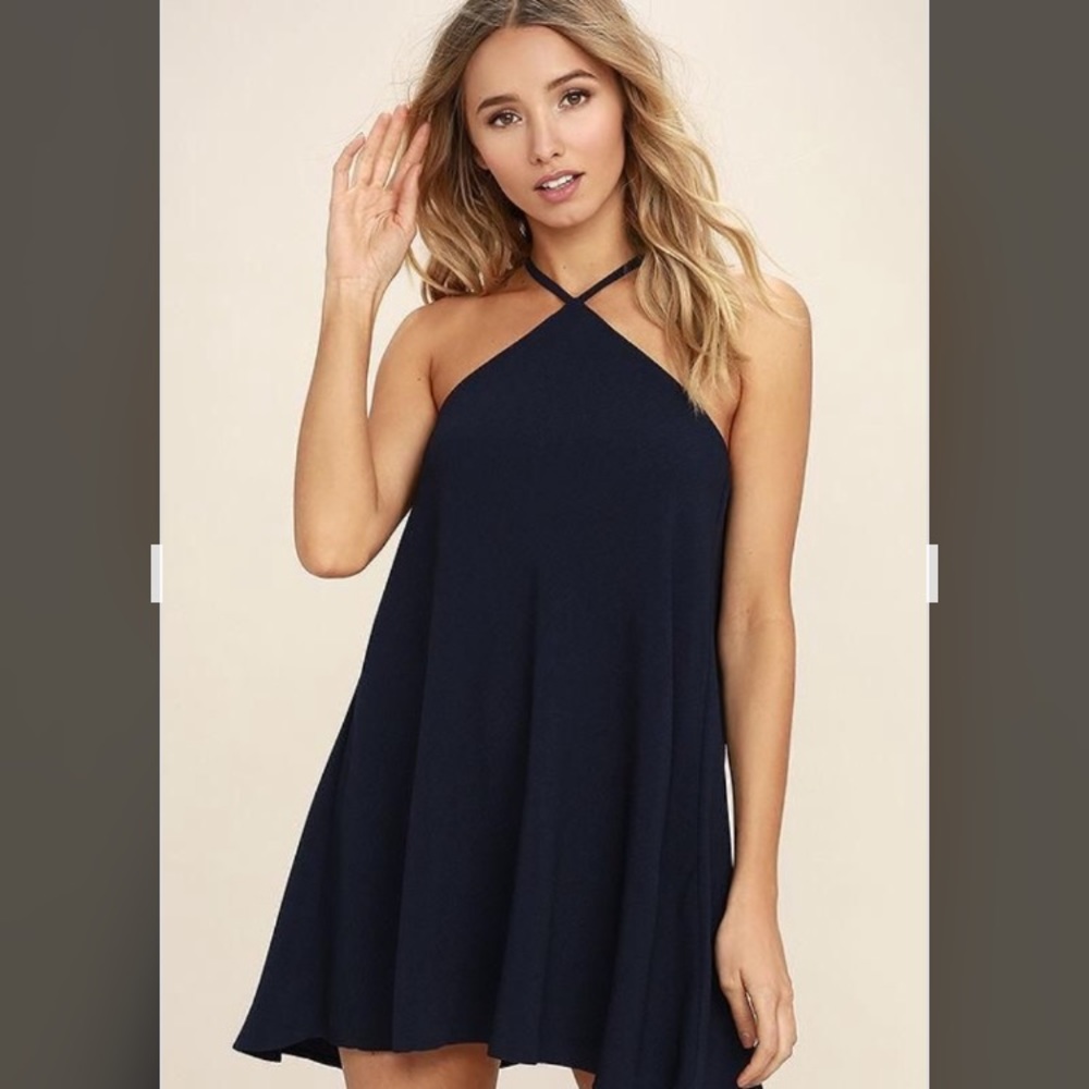 Lulus Medium Navy Halter Back Keyhole Clasp dress